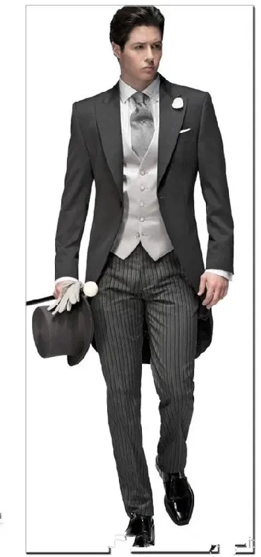 Tailored Elegant Bridegrom Gray morning suit Wedding tuxedo for men/groomwear suits iset(jacket+pants+tie+vest)