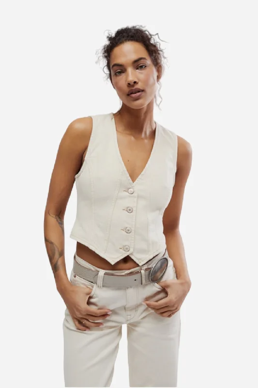 Free People Tate Denim Vest in Ecru