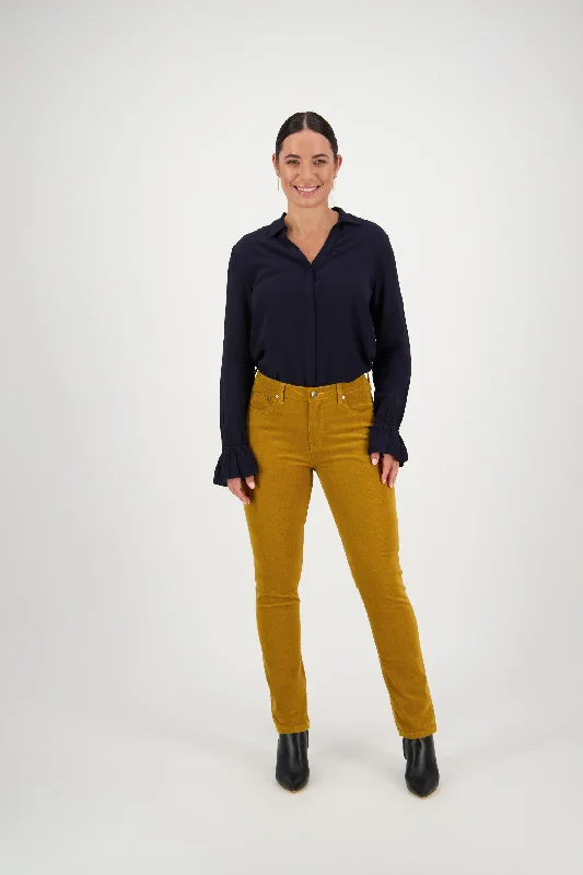 Vassalli - Jean Style Narrow Leg Cord Pant - Mustard