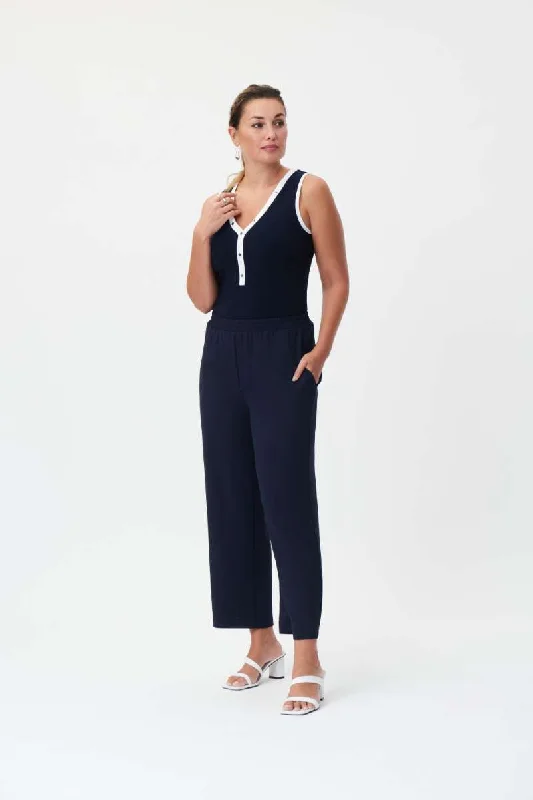 Wide-Leg Pants with Shirred Waist in Midnight Blue 232019 by Joseph Ribkoff