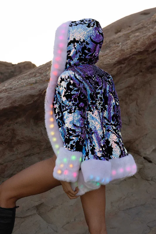 Women's LED Petite Playa Coat in ""Black Velvet Unicorn""