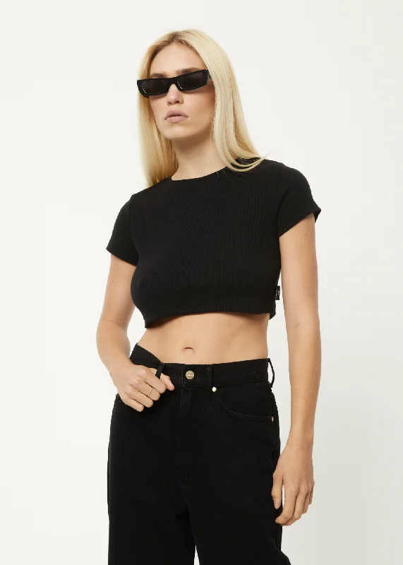 AFENDS Womens Abbie - Ribbed Cropped Tee - Black