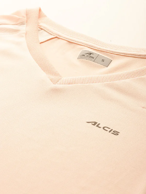 Alcis Women Peach-Coloured Solid Round Neck Training T-shirt