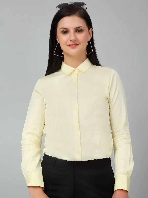 Cantabil Women's Yellow Solid Formal Shirt