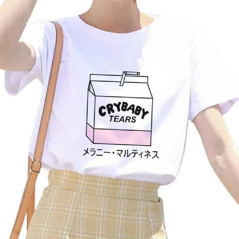 Cartoon Peach Juice Japanese Aesthetic T-Shirt: Summer tees for women