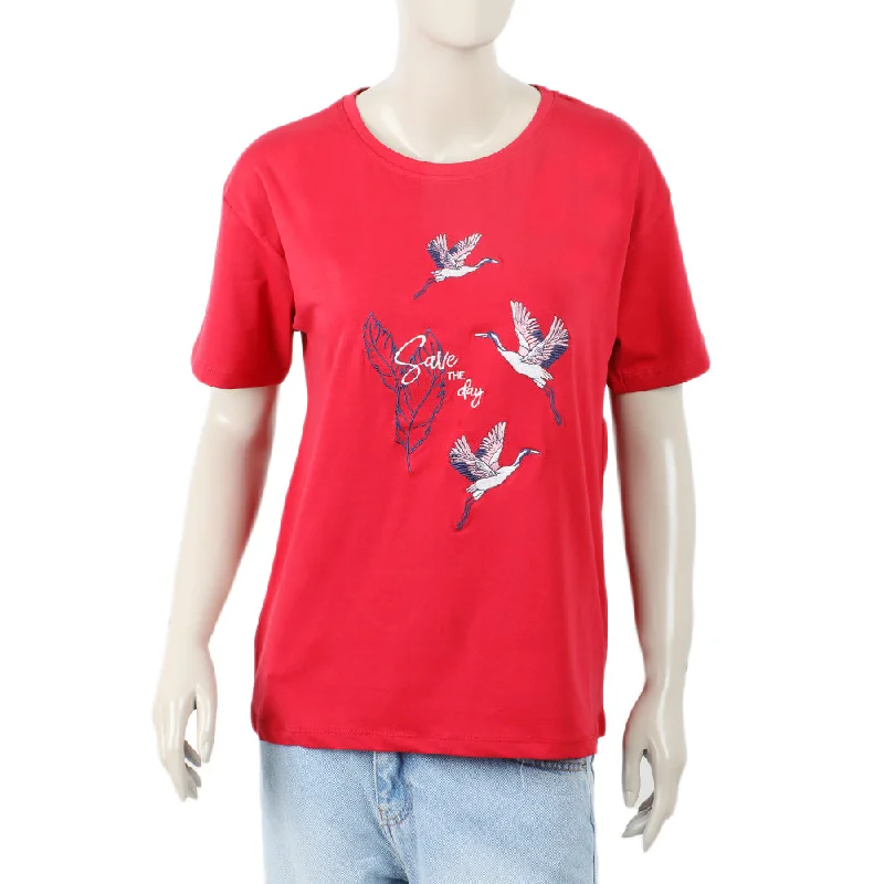 Eminent Women Printed Half Sleeves T-Shirt - Samba Red