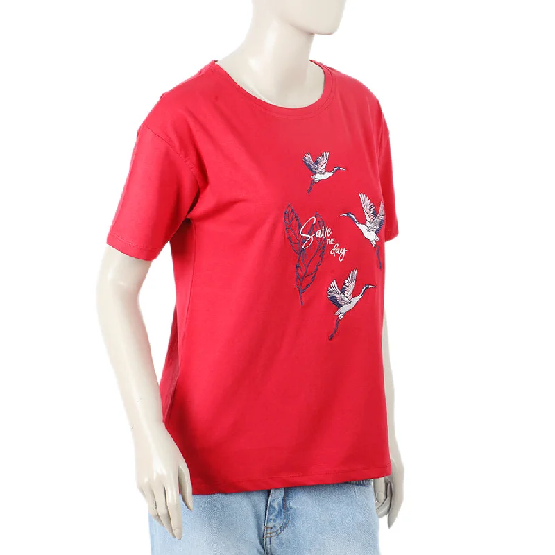 Eminent Women Printed Half Sleeves T-Shirt - Samba Red