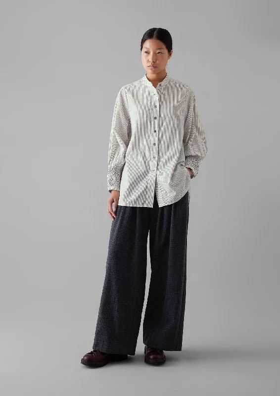 Hand Smocked Stripe Cotton Linen Shirt | Charcoal/Ecru