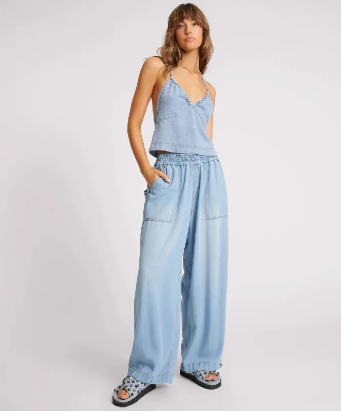 ONE TEASPOON Womens Soft Blue Tencel Parachute Pants - Soft Blue