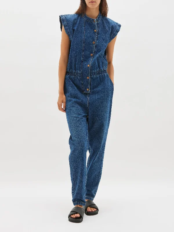 organic denim utility jumpsuit