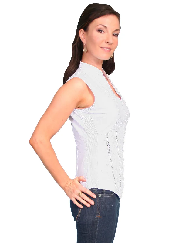 Scully Cantina Womens White 100% Cotton Sleeveless Soutache Blouse