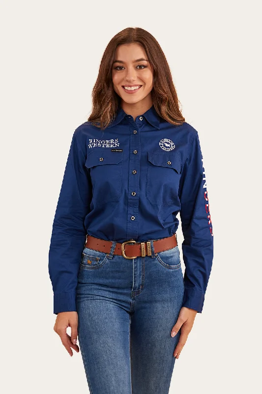 Signature Jillaroo Flag Womens Full Button Work Shirt - Navy