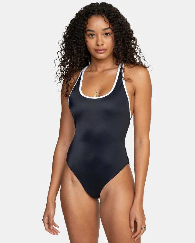 Binded Solid Cheeky Seat T-Back One Piece Swimsuit - RVCA Black