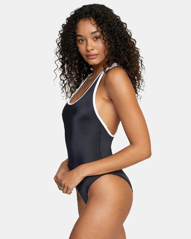 Binded Solid Cheeky Seat T-Back One Piece Swimsuit - RVCA Black