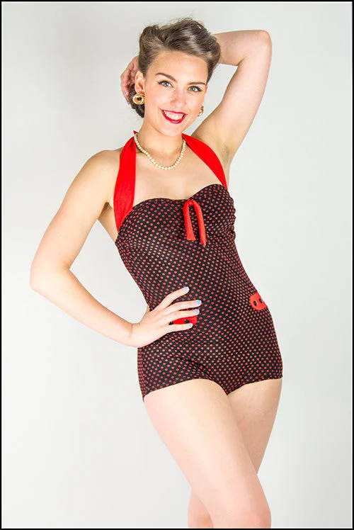 Luna Swimsuit Black Red Dots