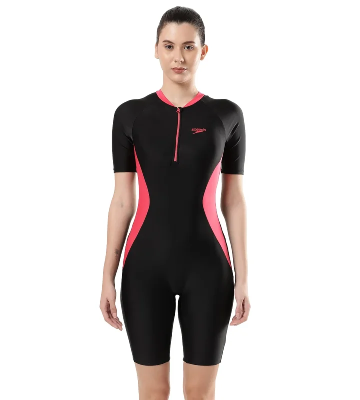 Women's Endurance 10 Essential Panel Kneesuit Swimwear - Black & Raspberry Fill