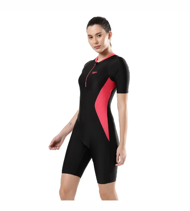 Women's Endurance 10 Essential Panel Kneesuit Swimwear - Black & Raspberry Fill