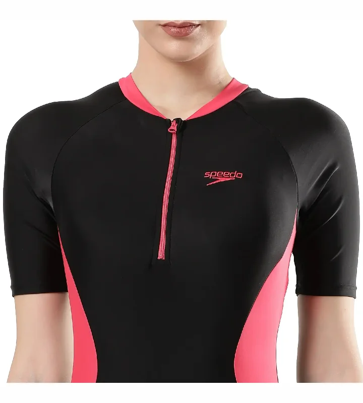 Women's Endurance 10 Essential Panel Kneesuit Swimwear - Black & Raspberry Fill