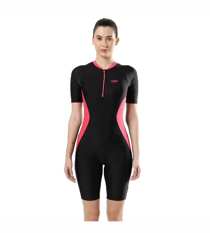 Women's Endurance 10 Essential Panel Kneesuit Swimwear - Black & Raspberry Fill