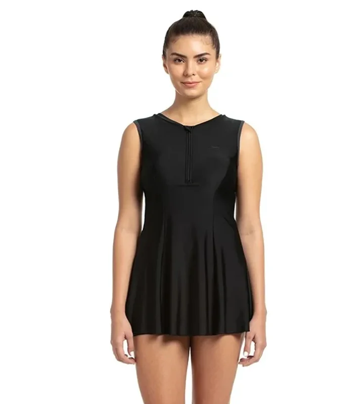 Women's Endurance 10 Closed Back Swimdress With Boyleg - Black & Dapple Grey