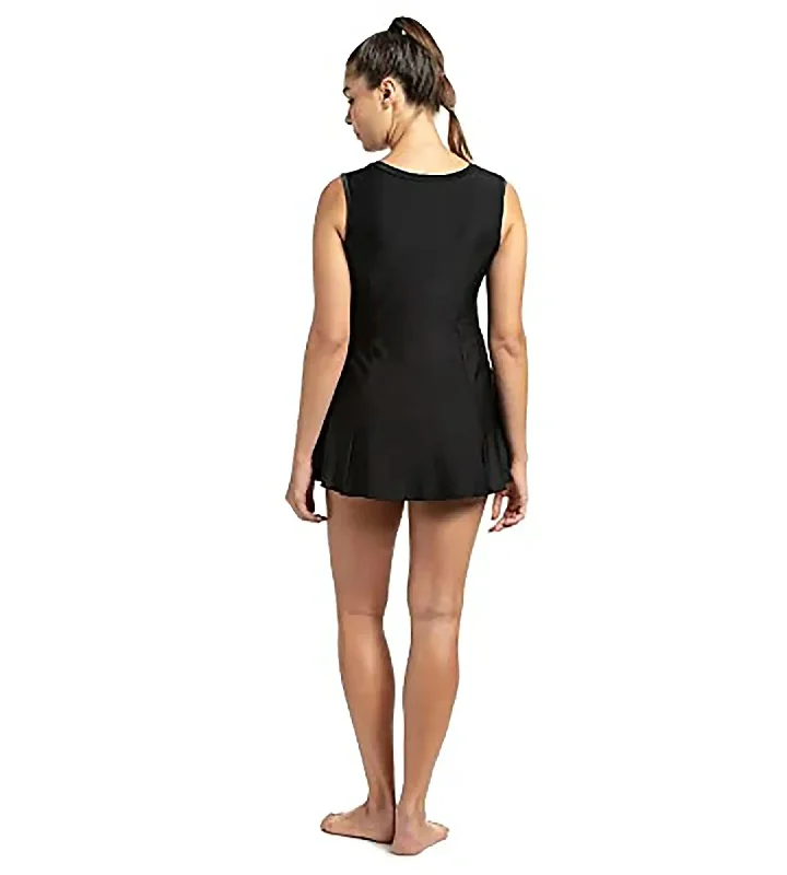 Women's Endurance 10 Closed Back Swimdress With Boyleg - Black & Dapple Grey