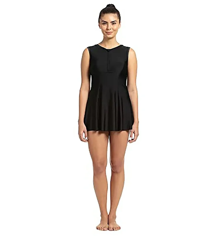 Women's Endurance 10 Closed Back Swimdress With Boyleg - Black & Dapple Grey