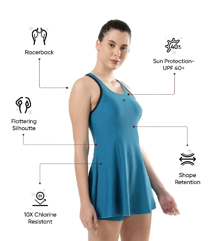 Women's Endurance 10 Racerback Swimdress With Boyleg - Nordic Teal & True Navy