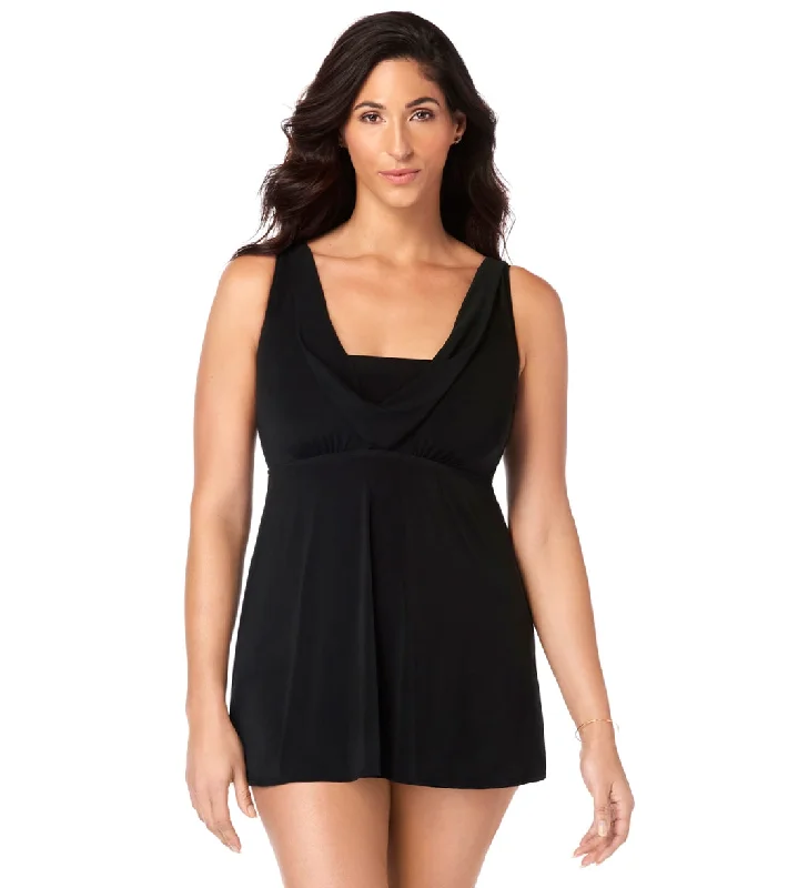 Longitude Little Black Dress Cowl Neck Long Torso Swim Dress