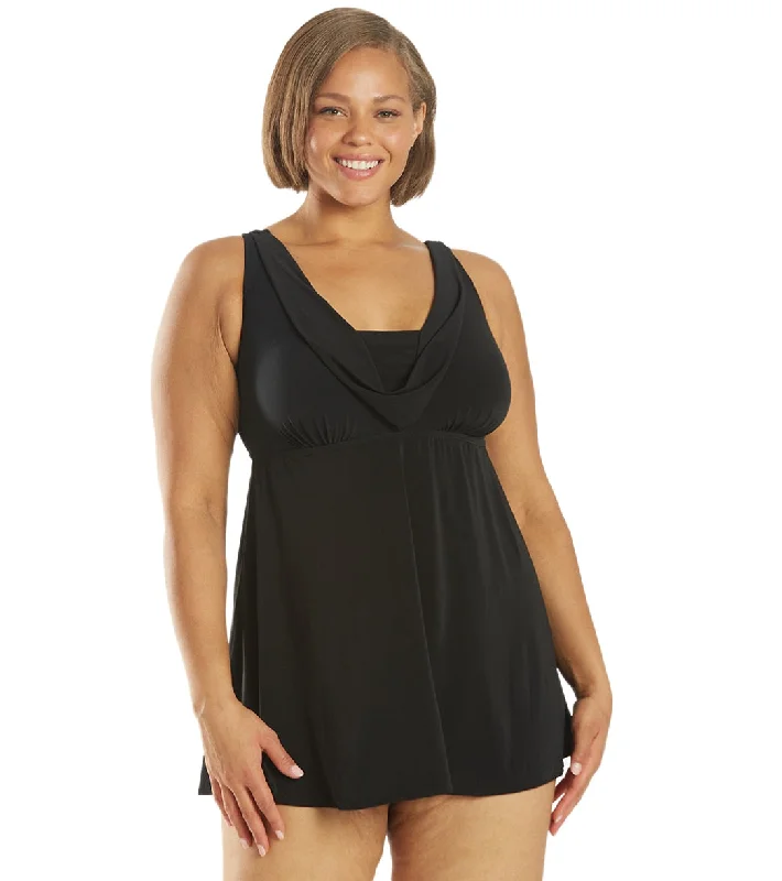 Longitude Plus Size Little Black Dress Cowl Neck Swim Dress Black