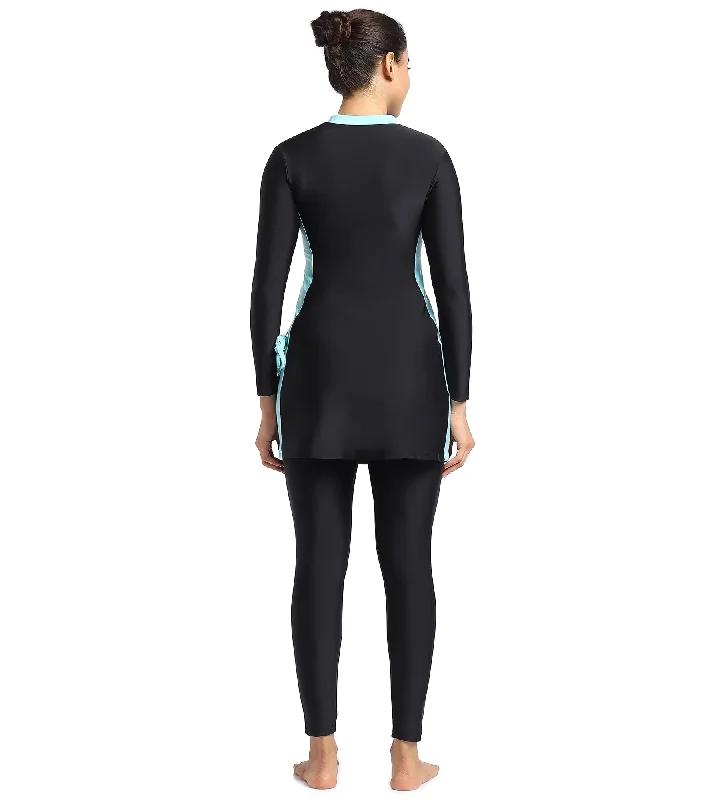 Women's Endurance 10 Two Piece Full Body Suit Swimwear - Black & Marine Blue