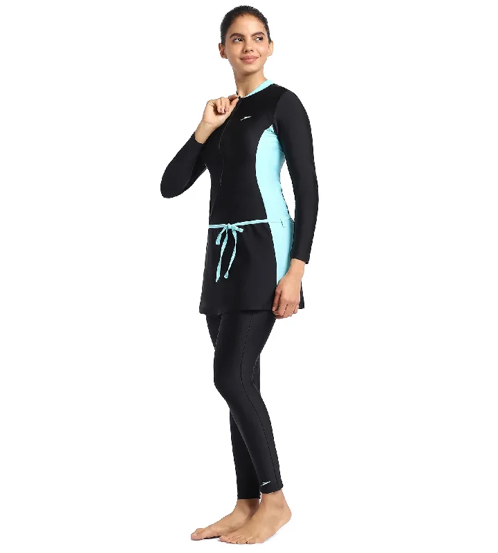 Women's Endurance 10 Two Piece Full Body Suit Swimwear - Black & Marine Blue