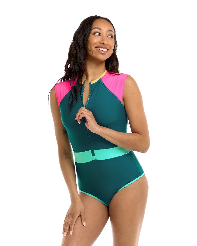 Vibration Stand Up One-Piece Swimsuit - Kingfisher