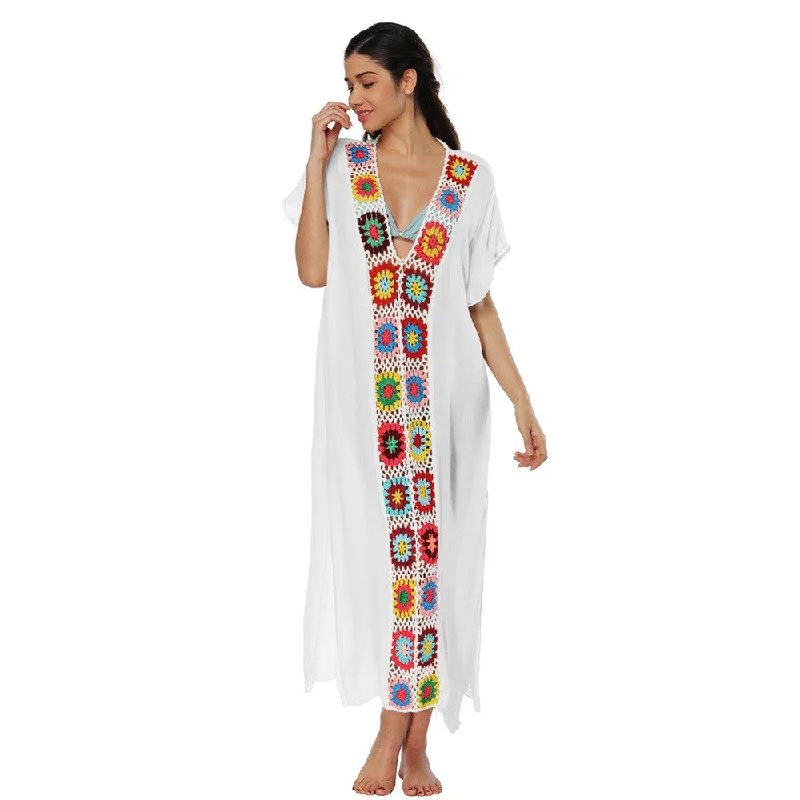 Wholesale Summer Granny Square Crochet Beach Maxi Long Dress Coverups Women Vestido Bohemio De Playa