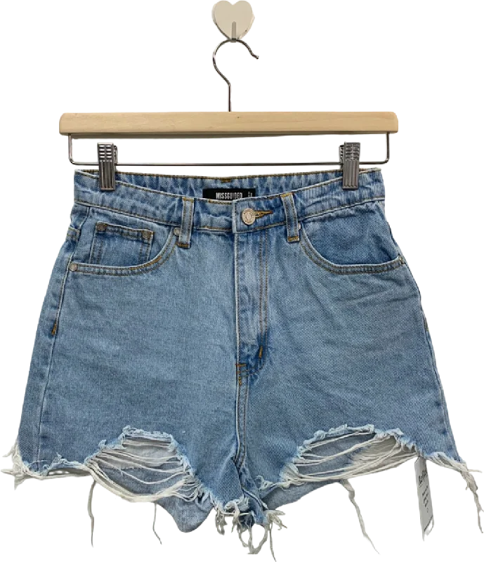 Missguided Blue Distressed Denim Shorts UK 4