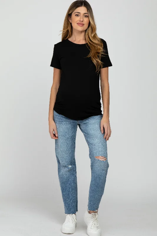 Black Basic Short Sleeve Maternity Top