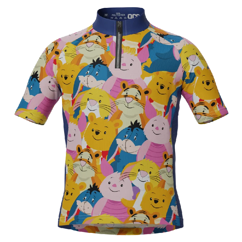 Kid's Winnie The Pooh Characters Mashup Short Sleeve Cycling Jersey