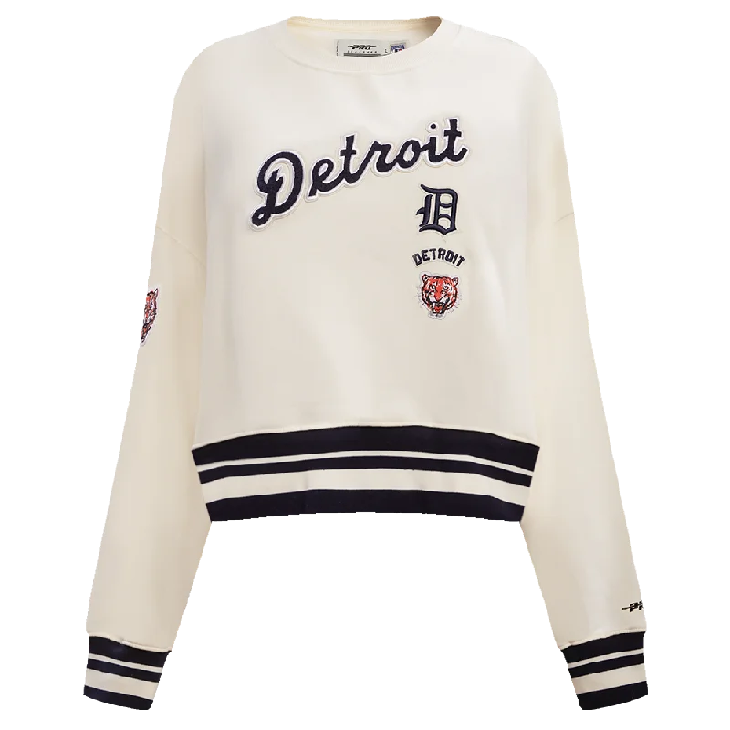 MLB DETROIT TIGERS RETRO CLASSIC WOMEN'S RIB CREWNECK (EGGSHELL/MIDNIGHT NAVY)