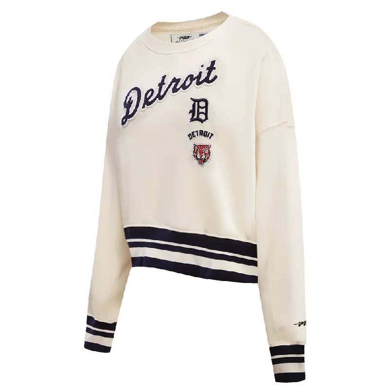 MLB DETROIT TIGERS RETRO CLASSIC WOMEN'S RIB CREWNECK (EGGSHELL/MIDNIGHT NAVY)