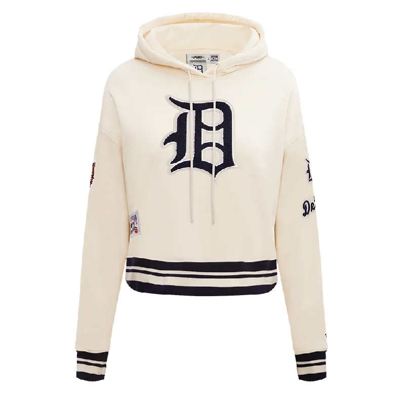 MLB DETROIT TIGERS RETRO CLASSIC WOMEN'S RIB CROPPED PO HOODIE (EGGSHELL/MIDNIGHT NAVY)