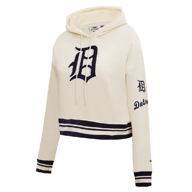 MLB DETROIT TIGERS RETRO CLASSIC WOMEN'S RIB CROPPED PO HOODIE (EGGSHELL/MIDNIGHT NAVY)