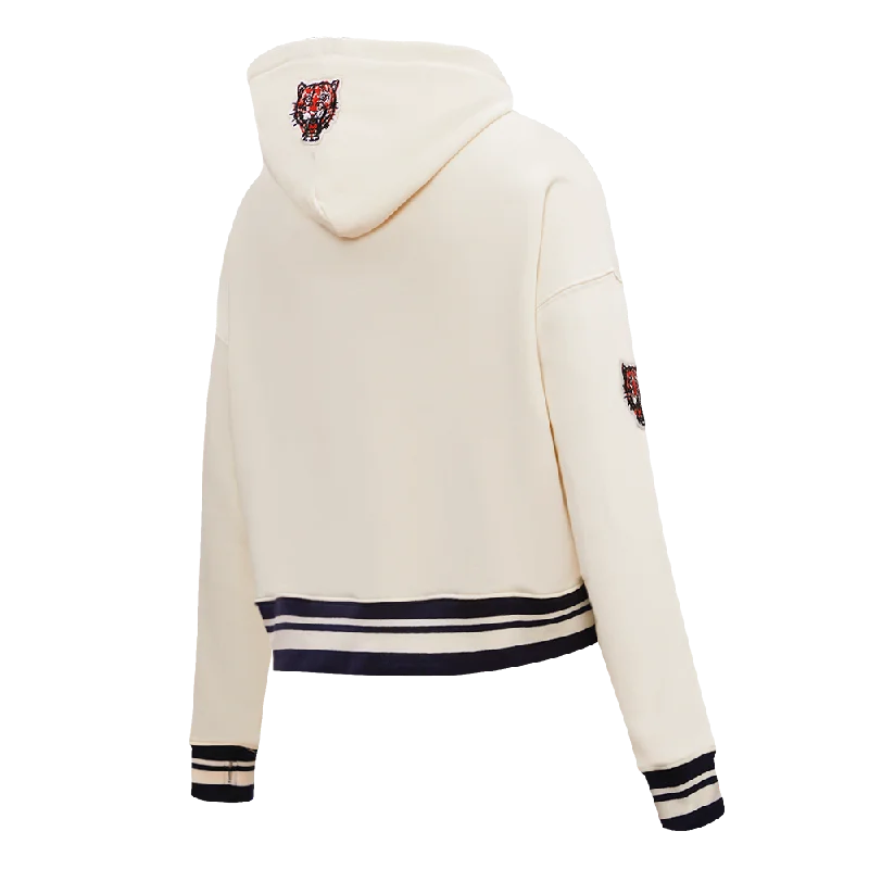 MLB DETROIT TIGERS RETRO CLASSIC WOMEN'S RIB CROPPED PO HOODIE (EGGSHELL/MIDNIGHT NAVY)