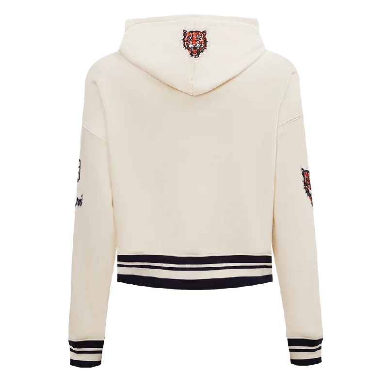 MLB DETROIT TIGERS RETRO CLASSIC WOMEN'S RIB CROPPED PO HOODIE (EGGSHELL/MIDNIGHT NAVY)