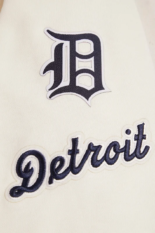 MLB DETROIT TIGERS RETRO CLASSIC WOMEN'S RIB CROPPED PO HOODIE (EGGSHELL/MIDNIGHT NAVY)