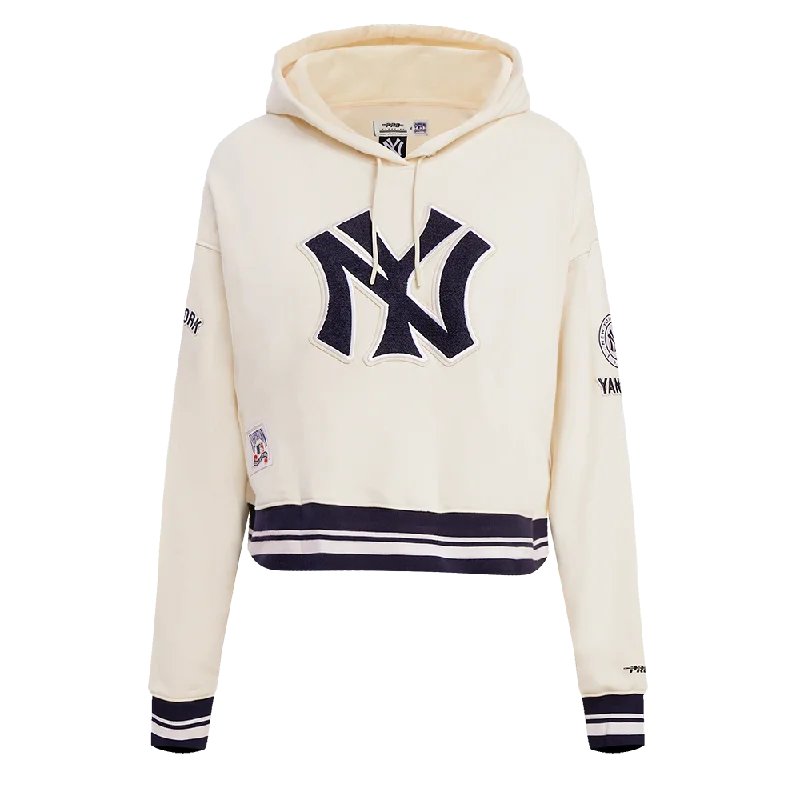 MLB NEW YORK YANKEES RETRO CLASSIC WOMEN'S CROPPED PO HOODIE (EGGSHELL/ MIDNIGHT NAVY)