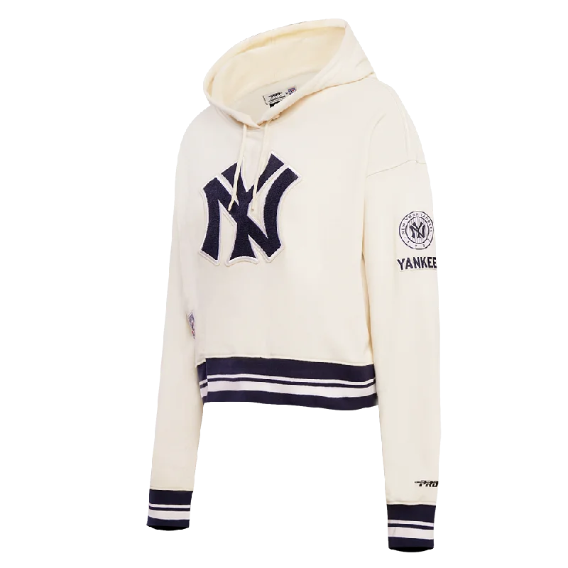 MLB NEW YORK YANKEES RETRO CLASSIC WOMEN'S CROPPED PO HOODIE (EGGSHELL/ MIDNIGHT NAVY)