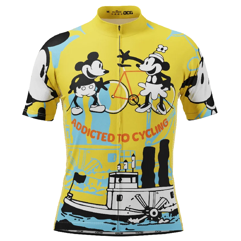 Men's Steamboat Willie-Addicted to Cycling Short Sleeve Cycling Jersey