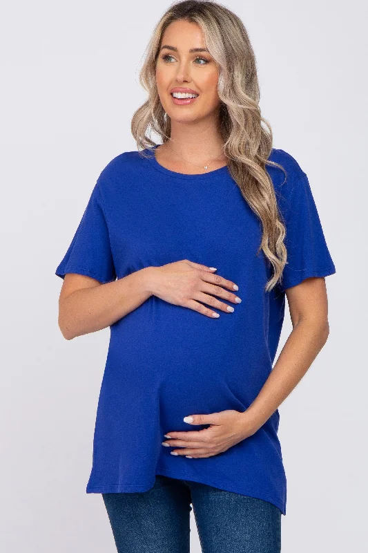 Royal Blue Oversized Short Sleeve Maternity Top