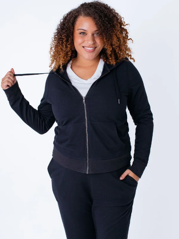 Women's Black Terry Zip-Up Hoodie