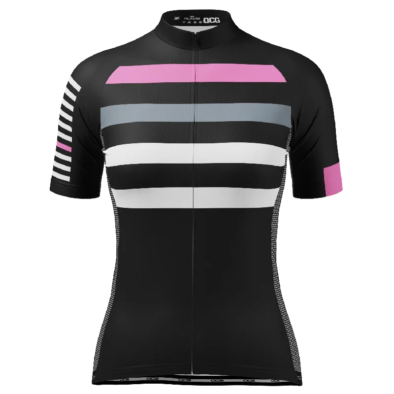 Women's Four Stripes with Pink Short Sleeve Cycling Jersey