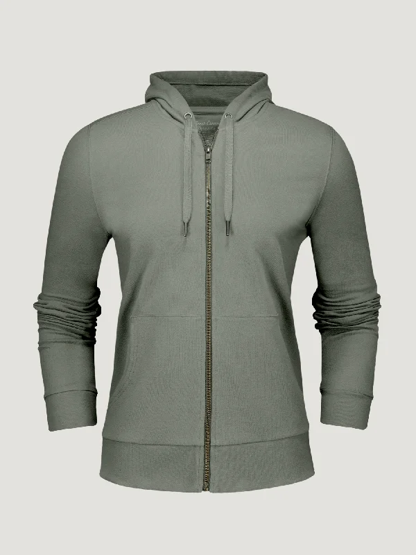 Women's Mercury Green Terry Zip-Up Hoodie